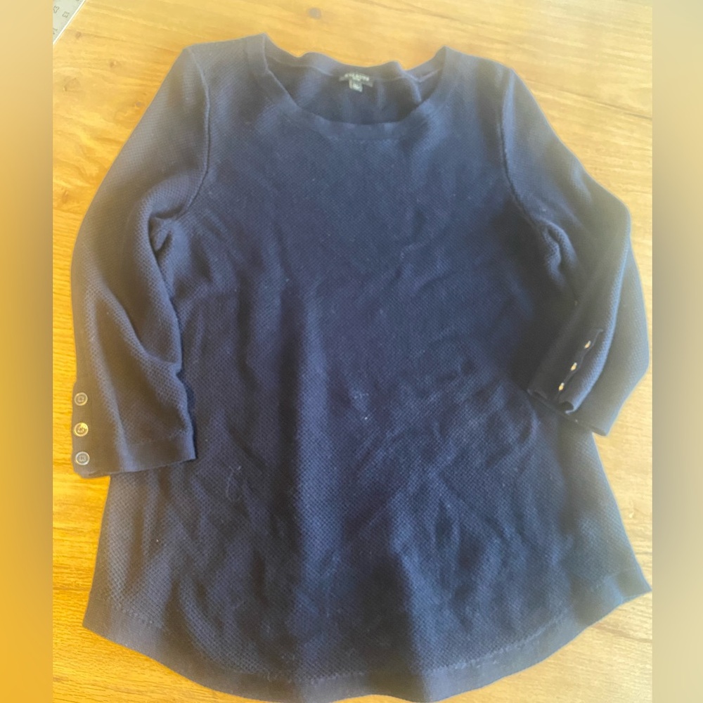 Talbots Dark Blue Textured Knit Top Women’s Large Petite Preloved - Picture 1 of 8